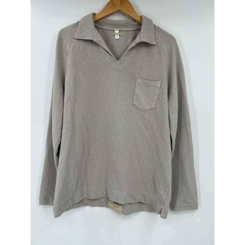 Massimo Alba Italy Size L Greige Watercolor Cotton Linen Terry V-Neck Top